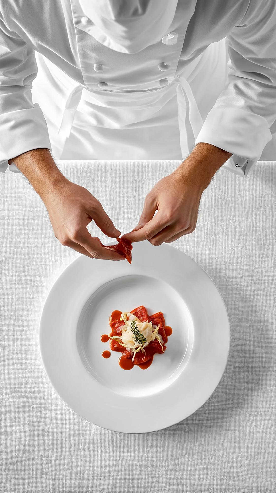Chef plating a refined dish during workshop